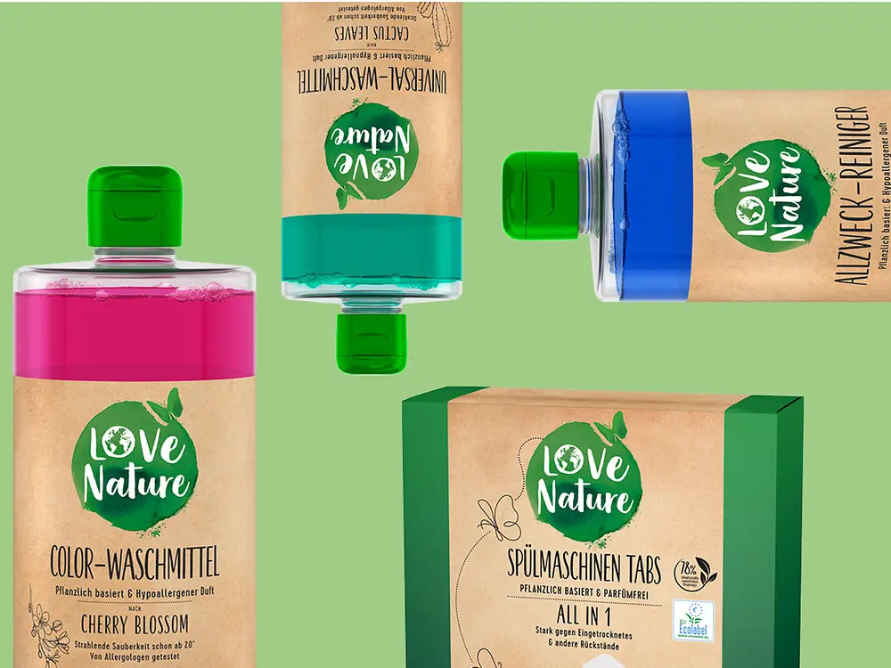 Love Nature products on a green background