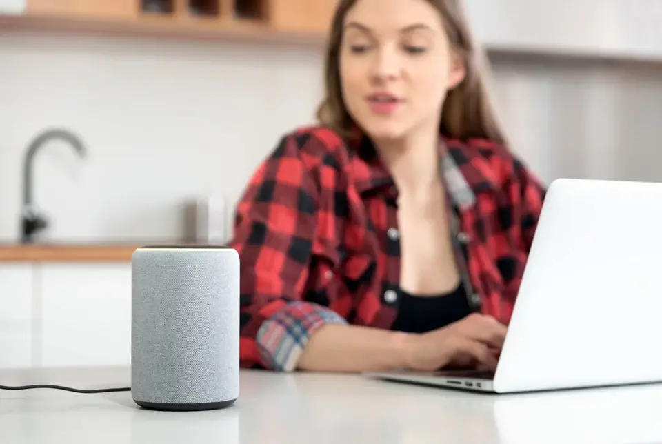 Woman looking at smart home